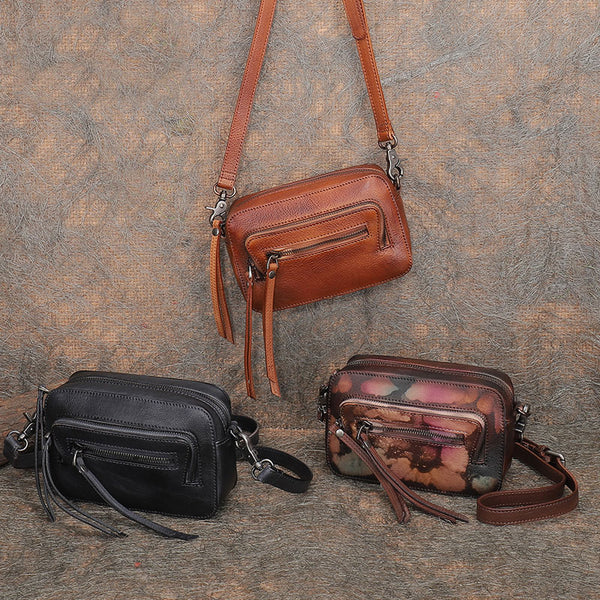 Vintage Women's Brown Leather Crossbody Bag Shoulder Purse for Ladies