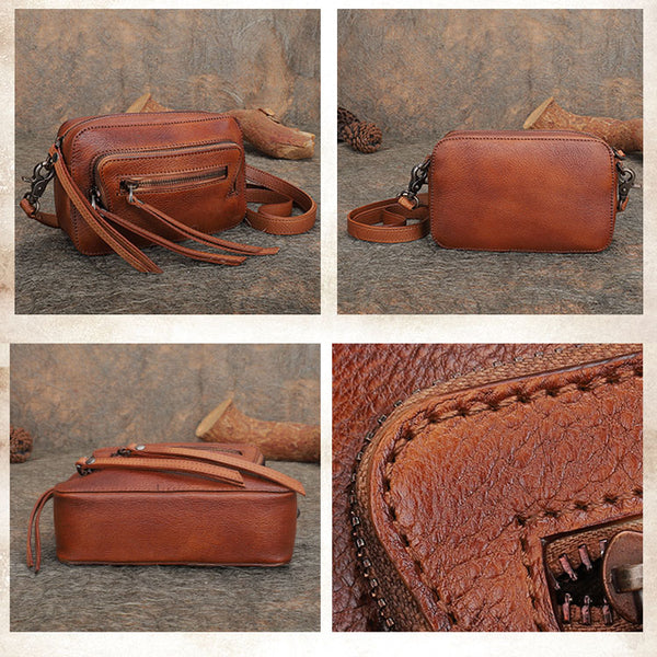 Vintage Women's Leather Crossbody Sling Bag Purse for Ladies Cowhide