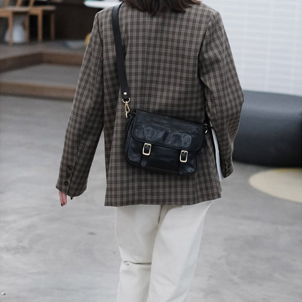Vintage Women's Leather Satchel Bag Cross Shoulder Bag For Women Black