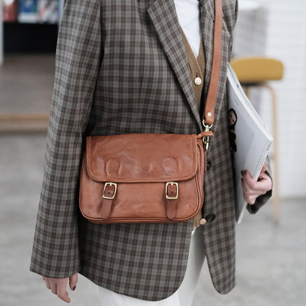 Vintage Women's Leather Satchel Bag Cross Shoulder Bag For Women Cowhide