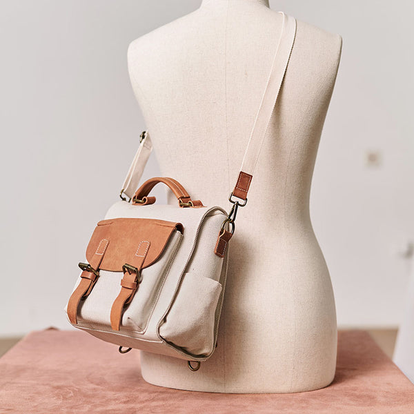 Vintage Women's Small Canvas and Leather Backpack Purse Shoulder Bags  for Ladies