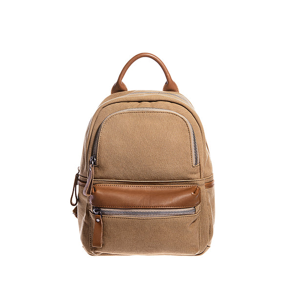 Ladies Small Canvas Leather Hiking Backpack Purse With Pockets Small Rucksack Bags for Women Accessories