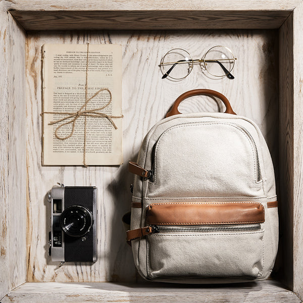 Ladies Small Canvas Leather Hiking Backpack Purse With Pockets Small Rucksack Bags for Women Best