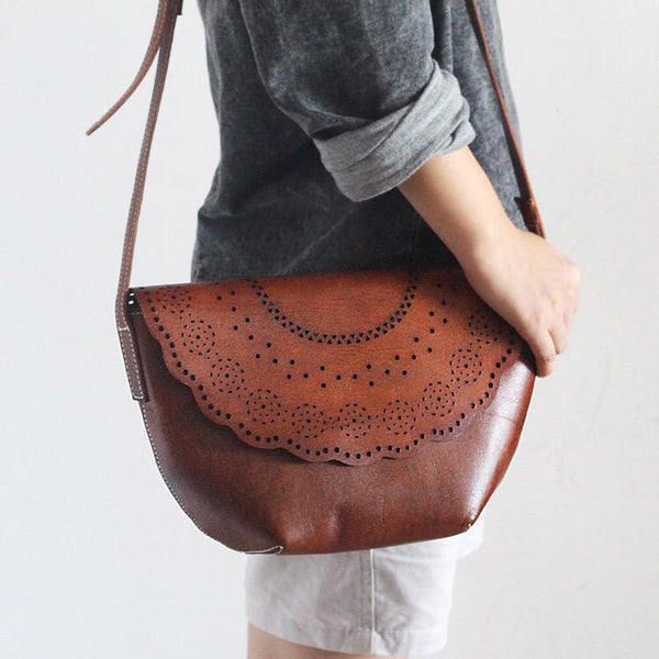Western Womens Brown Leather Crossbody Satchel Bags Boho Purses for Womens