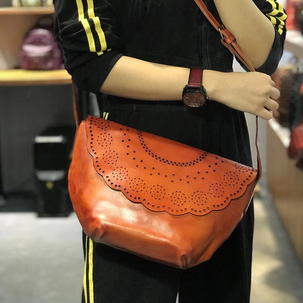 Vintage Womens Boho Leather Cross Body Bags Purses Side Bag for Womens Handmade
