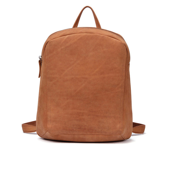 Vintage Womens Brown Crazy Horse Leather Backpack Bag