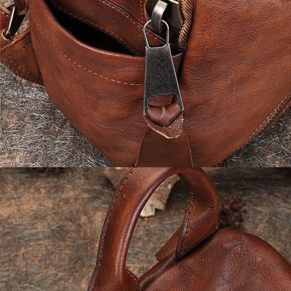 Vintage Womens Brown Leather Backpack Purse Book Bag Purse for Women details