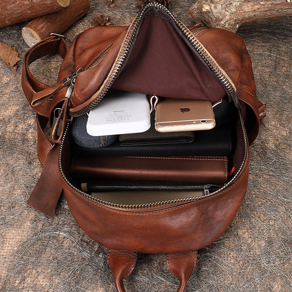 Vintage Womens Brown Leather Backpack Purse Book Bag Purse for Women inside