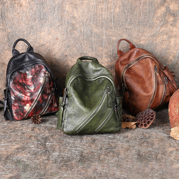 Vintage Womens Brown Leather Backpack Purse Book Bag Purse for Women