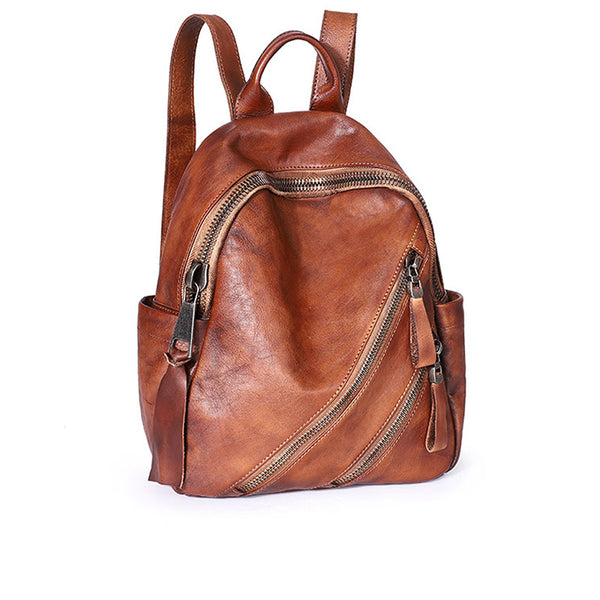 Womens Vintage Brown Leather Backpack Purse Book Bag Purse for Women