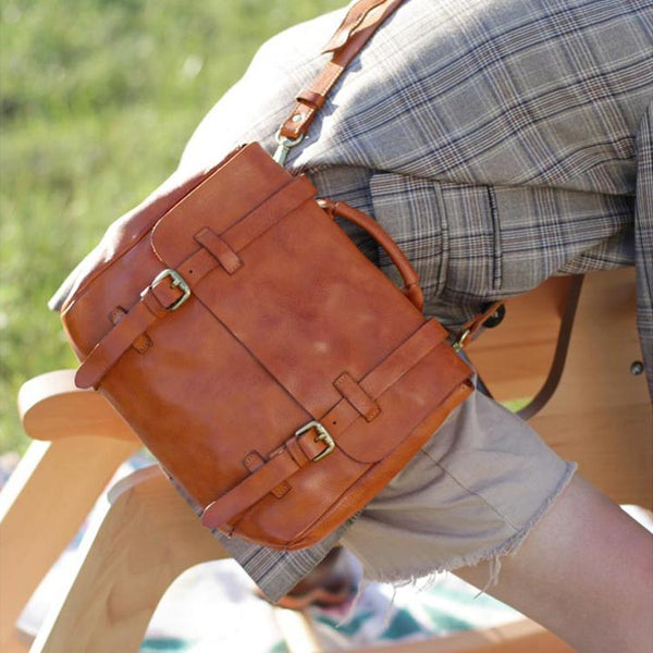 Vintage Womens Brown Leather Crossbody Messenger Bags Satchel Bag Purse for Women Chic