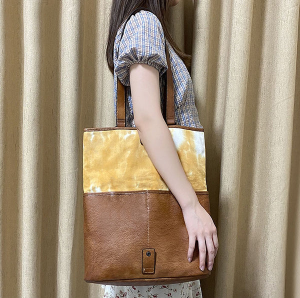 Vintage Womens Canvas And Leather Shoulder Tote Bag Crossbody Purse For Women Chic