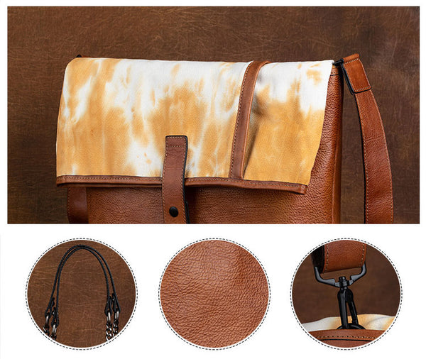 Vintage Womens Canvas And Leather Shoulder Tote Bag Crossbody Purse For Women Funky