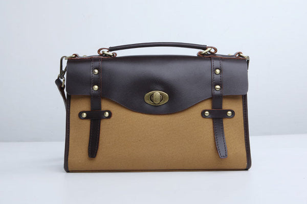 Vintage Womens Canvas Satchel Bag With Leather Flap Cross Body Messenger Bag Best