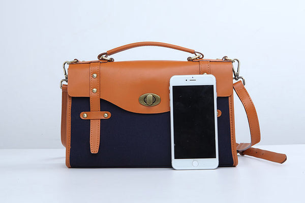 Vintage Womens Canvas Satchel Bag With Leather Flap Cross Body Messenger Bag Online