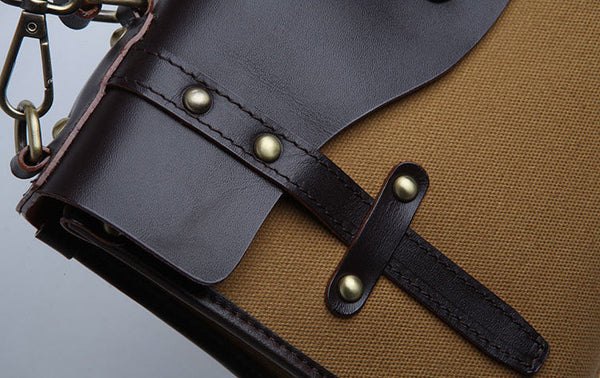 Vintage Womens Canvas Satchel Bag With Leather Flap Cross Body Messenger Bag Quality