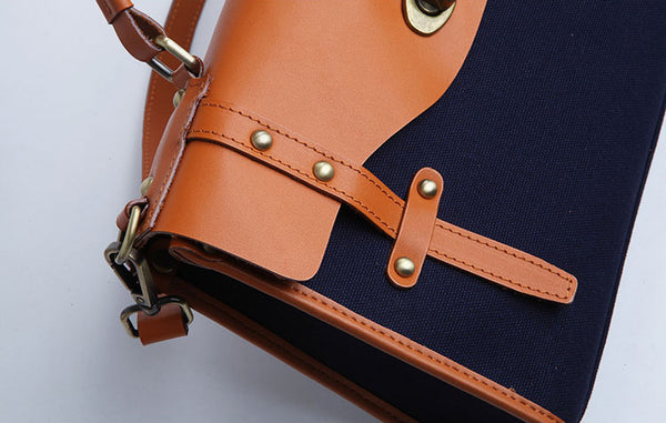 Vintage Womens Canvas Satchel Bag With Leather Flap Cross Body Messenger Bag Stylish