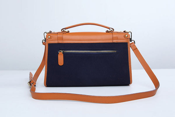 Vintage Womens Canvas Satchel Bag With Leather Flap Cross Body Messenger Bag Trendy