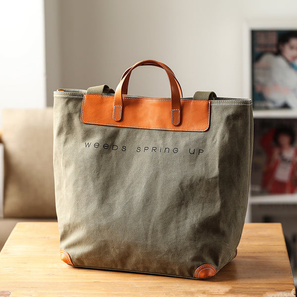 Vintage Womens Canvas Tote With Leather Handles Cross Shoulder Bag Beautiful