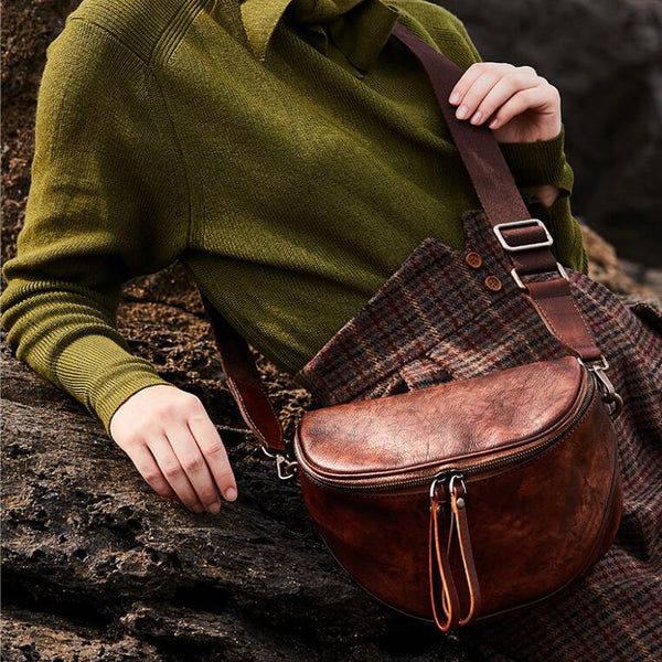 Vintage Womens Chest Sling Bag Leather Crossbody Purse For Women Cool