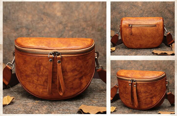 Vintage Womens Chest Sling Bag Leather Crossbody Purse For Women Cowhide