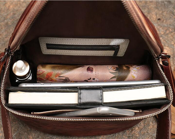Vintage Womens Chest Sling Bag Leather Crossbody Purse For Women Inside