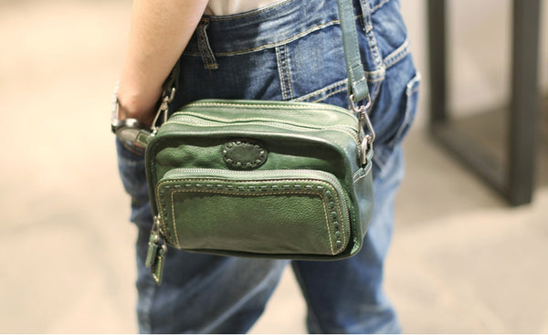 Vintage Womens Cowhide Leather Crossbody Purse Black Sling Bag for Women Beautiful