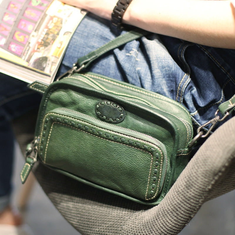 Vintage Womens Cowhide Leather Crossbody Purse Black Sling Bag for Women Handmade