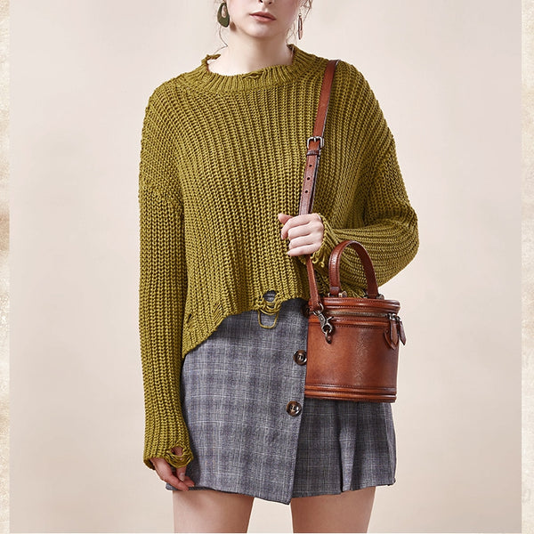 Vintage Womens Genuine Leather Crossbody Bucket Bag Handbags for Women Inside