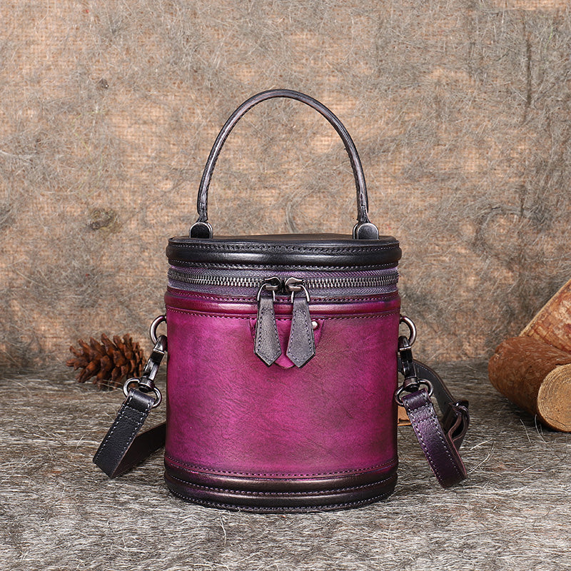 Vintage Womens Genuine Leather Crossbody Bucket Bag Handbags for Women Funky