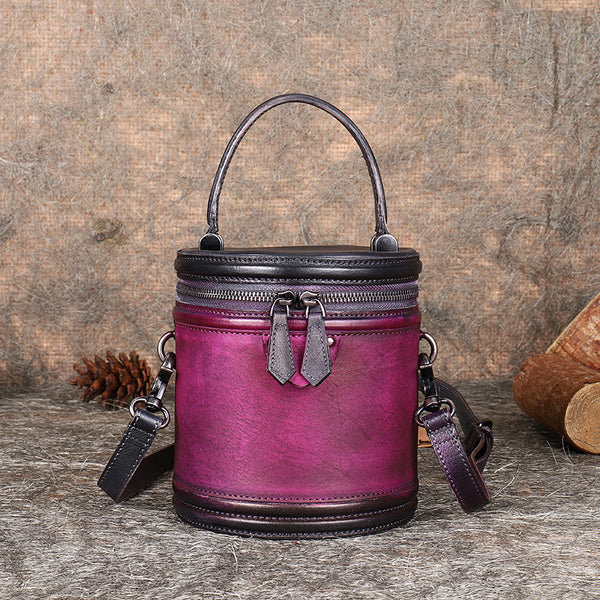 Vintage Womens Genuine Leather Crossbody Bucket Bag Handbags for Women Funky