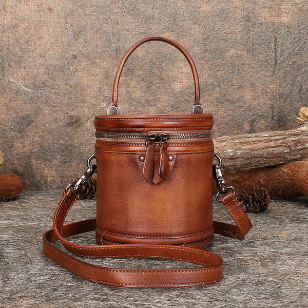 Vintage Womens Genuine Leather Crossbody Bucket Bag Handbags for Women Fashion