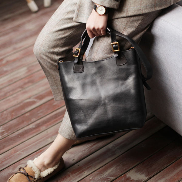 Vintage Womens Genuine Leather Crossbody Tote Bag Cross Shoulder Bag Chic Black
