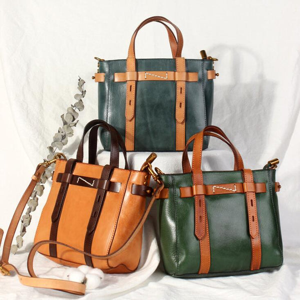 Vintage Womens Genuine Leather Crossbody Tote Handbags For Women