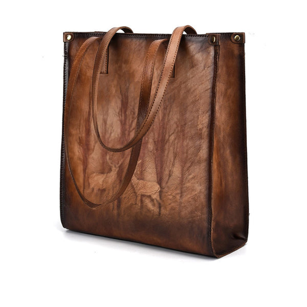 Vintage Womens Genuine Leather Tote Handbags Brush Off Leather Shoulder Purse For Women Accessories