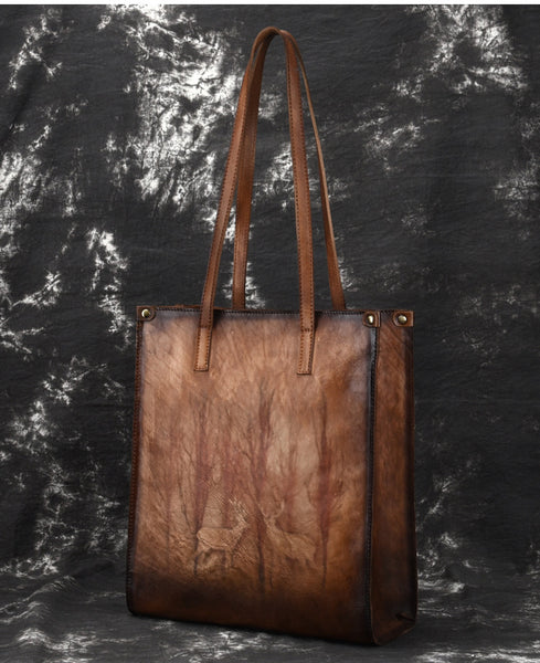 Vintage Womens Genuine Leather Tote Handbags Brush Off Leather Shoulder Purse For Women