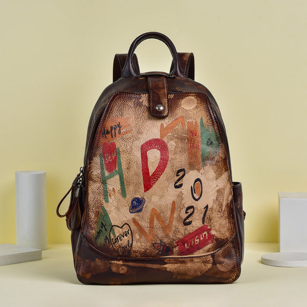 Vintage Womens Leather Backpack Purse Small Leather Rucksack Bag For Women Accessories