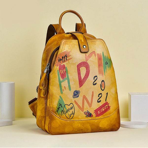 Vintage Womens Leather Backpack Purse Small Leather Rucksack Bag For Women Chic