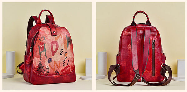 Vintage Womens Leather Backpack Purse Small Leather Rucksack Bag For Women Cute