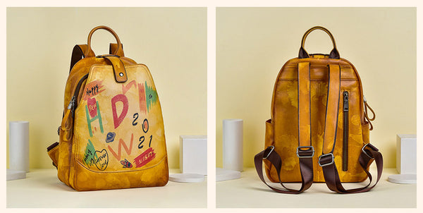 Vintage Womens Leather Backpack Purse Small Leather Rucksack Bag For Women Details