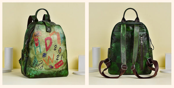 Vintage Womens Leather Backpack Purse Small Leather Rucksack Bag For Women Durable