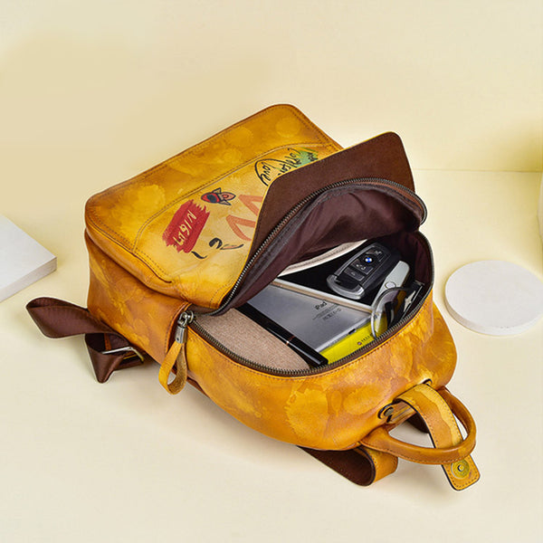 Vintage Womens Leather Backpack Purse Small Leather Rucksack Bag For Women Fashion