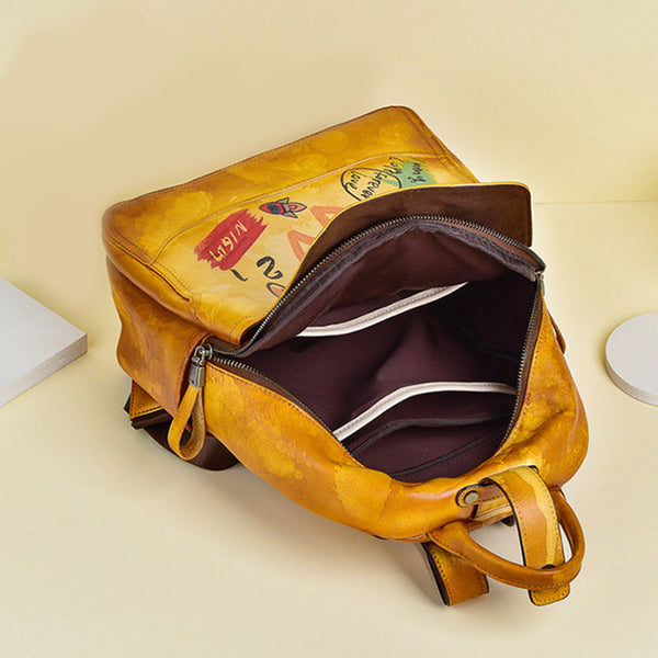 Vintage Womens Leather Backpack Purse Small Leather Rucksack Bag For Women Funky