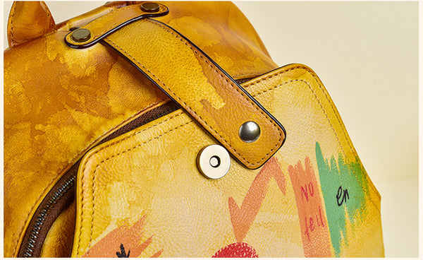 Vintage Womens Leather Backpack Purse Small Leather Rucksack Bag For Women Outside