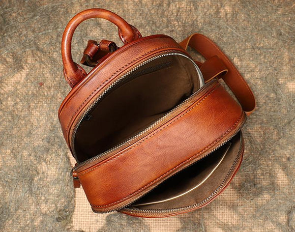 Vintage Womens Leather Backpacks Small Leather Rucksack For Women Genuine Leather