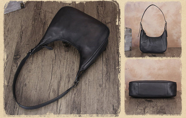 Small Womens Black Leather Handbags Over the Shoulder Purse for Women