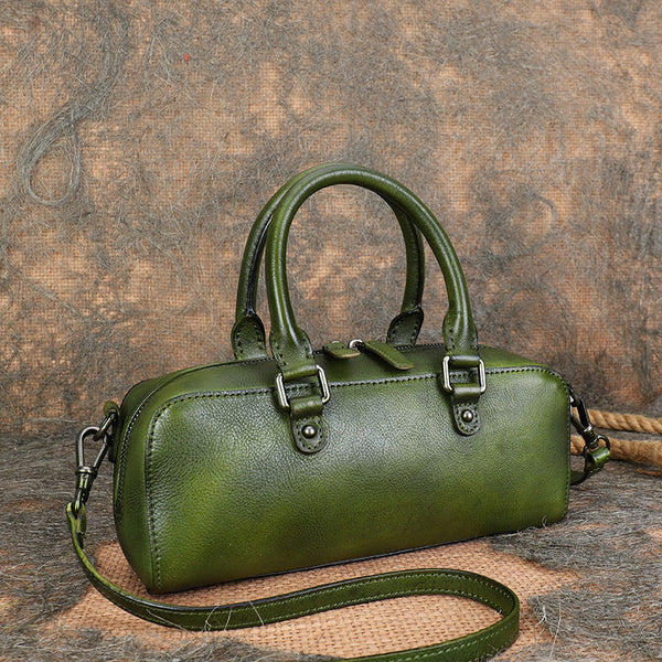 Vintage Womens Leather Boston Bag Small Handbags For Women Affordable