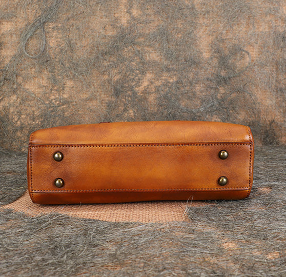 Vintage Womens Leather Boston Bag Small Handbags For Women Back