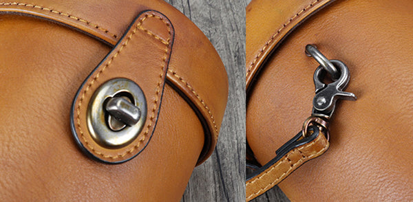 Vintage Womens Leather Crossbody Bucket Bag With Daisy Pattern Side Bags For Women Details