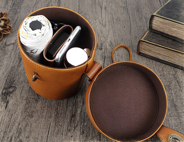 Vintage Womens Leather Crossbody Bucket Bag With Daisy Pattern Side Bags For Women Quality